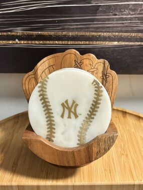 New York Yankees Marble Coaster Set with Wooden Holder